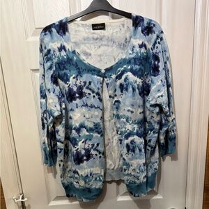 Lane Bryant Blue Watercolor-Print Cardigan